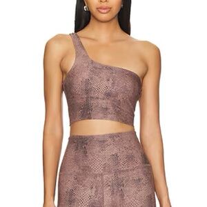 Beyond Yoga  One And Only Shoulder High Cropped Tank Top in Neutral Snakeskin M